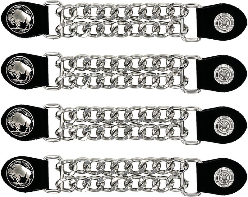 Mirthcos Motorcycle Vest Extenders for Men & Women - 4 PCS Leather Vest Extensions for Biker - Durable Double Chrome Chains - Image 1
